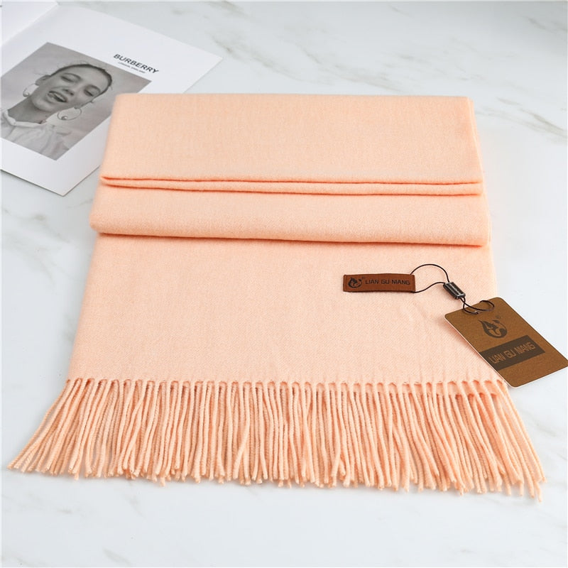 2022 Winter Cashmere Scarf Women Thick Warm Pashmina Shawls Wraps Solid Color Tassel Lady Blanket Echarpe Bufanda Hijab