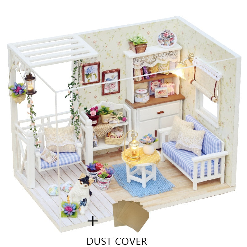 Diy Dollhouse Wooden Miniatures Doll House Furniture LED Lights House Building Kit Toys for Children Birthday Gifts