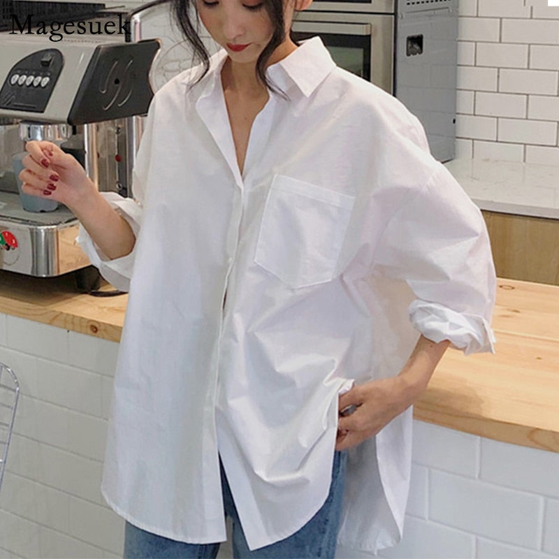 Spring Autumn Women Shirts Cotton White Blouse Femme Long Sleeve Loose Oversized Blouses Female Tops Casual Blusas 11456