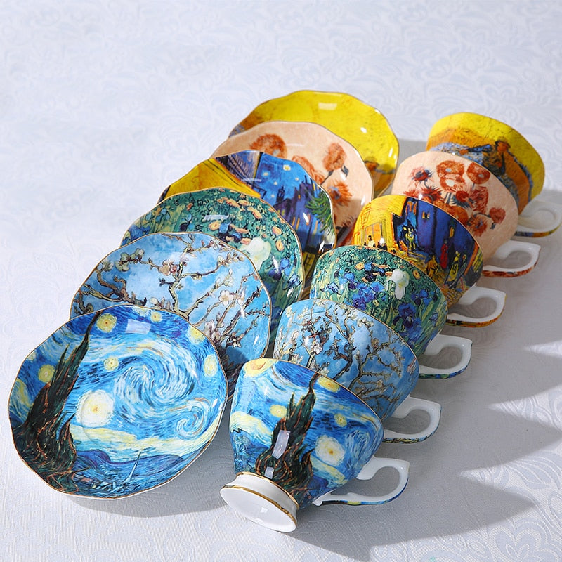 Las nuevas tazas de café con pintura artística de Van Gogh, los girasoles de la noche estrellada, el sembrador, lirios, tazas de té y café de Saint-Remy