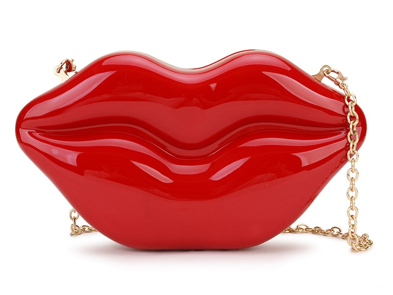 Sexy rote Lippen Design Frauen Party Clutch Abendtasche schillernde weibliche Kette Tasche Umhängetasche Geldbörsen und Handtaschen Beutel Mode