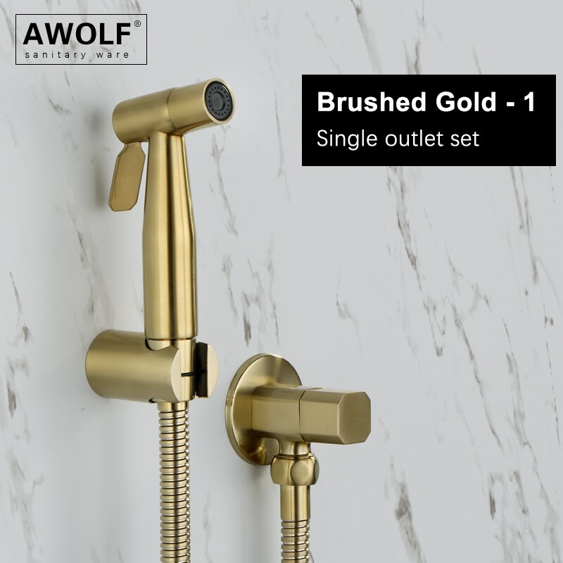 Awolf Rose Gold Hygienischer Duschkopf Handtoilette Bidet Sprühset Edelstahl Shattaf Messingventil Analdusche AP2102