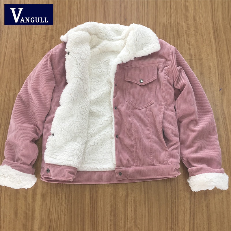 Vangull Winter Damen Cord Fleece Mantel Warm Verdicken Baumwolle Samt Damen Jacke Mode Kunstpelz Futter Langarm Outwears