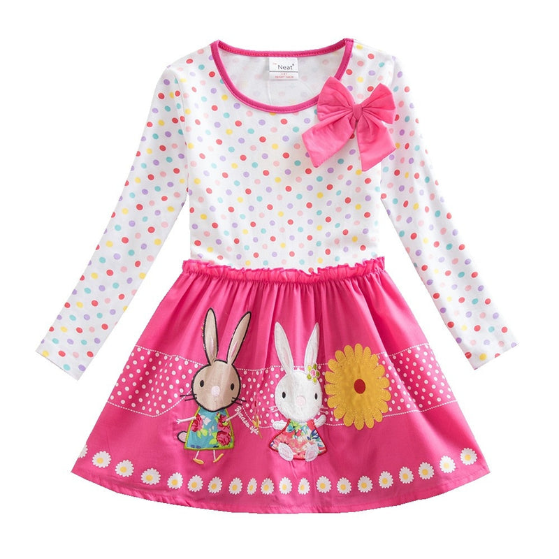 Girls Long Sleeve Star Embroidered Dress Girls Autumn New Style Two Pocket Rainbow Striped Sleeve Cotton Dress LH5809