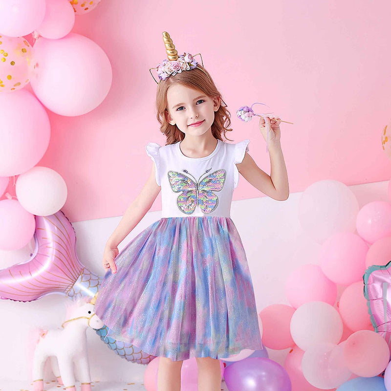 DXTON, ropa para niñas, vestidos de princesa de verano, vestido con estampado de unicornio y mangas acampanadas para niños, vestidos de fiesta para niñas, ropa para niños de 3 a 8 años