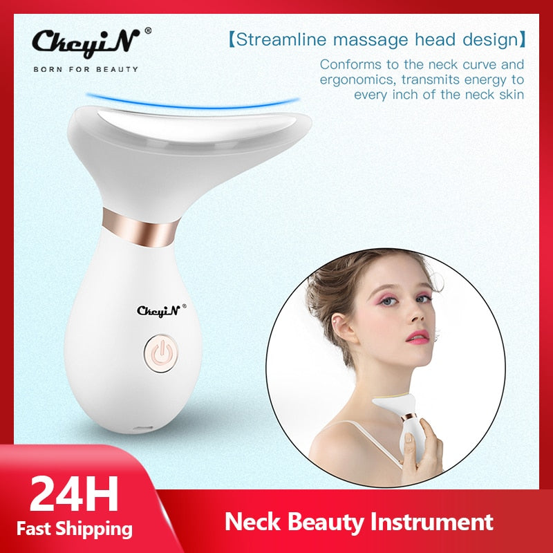 Face Massager Neck Lift Anti Wrinkles Heat High Frequency Vibration Facial Skin Tightening Lifting 3LED Light Reduce Double Chin