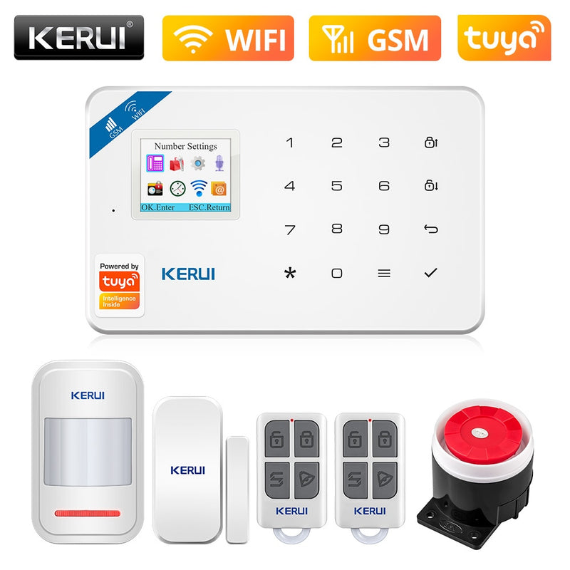 KERUI W181 WIFI GSM Home Security Tuya Smart Alarm System APP-Steuerung Drahtloser Türsensor PIR-Bewegungsmelder Einbruchalarm-Kit