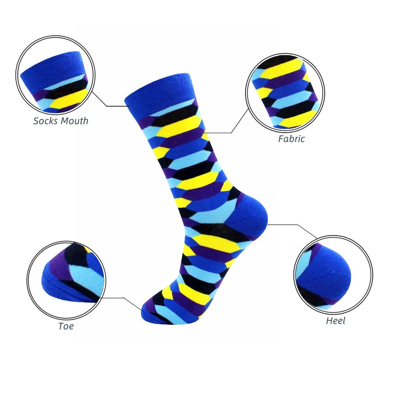 6-12 Pairs Colorful Cotton Fashion Casual Women and Men Funny Socks Stripe Grid Geometry Fun Dress Socks