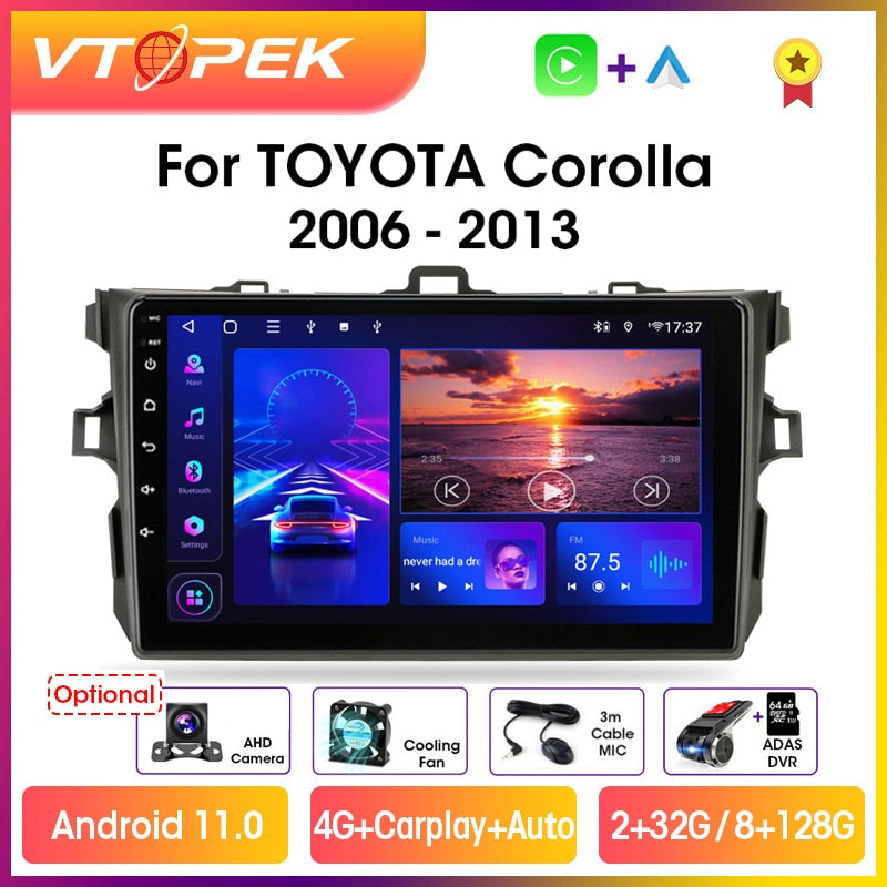 Vtopek 9 "4G Carplay 2din Android 11 reproductores Multimedia de Radio para coche navegación GPS para Toyota Corolla E140/150 2006-2013 unidad principal