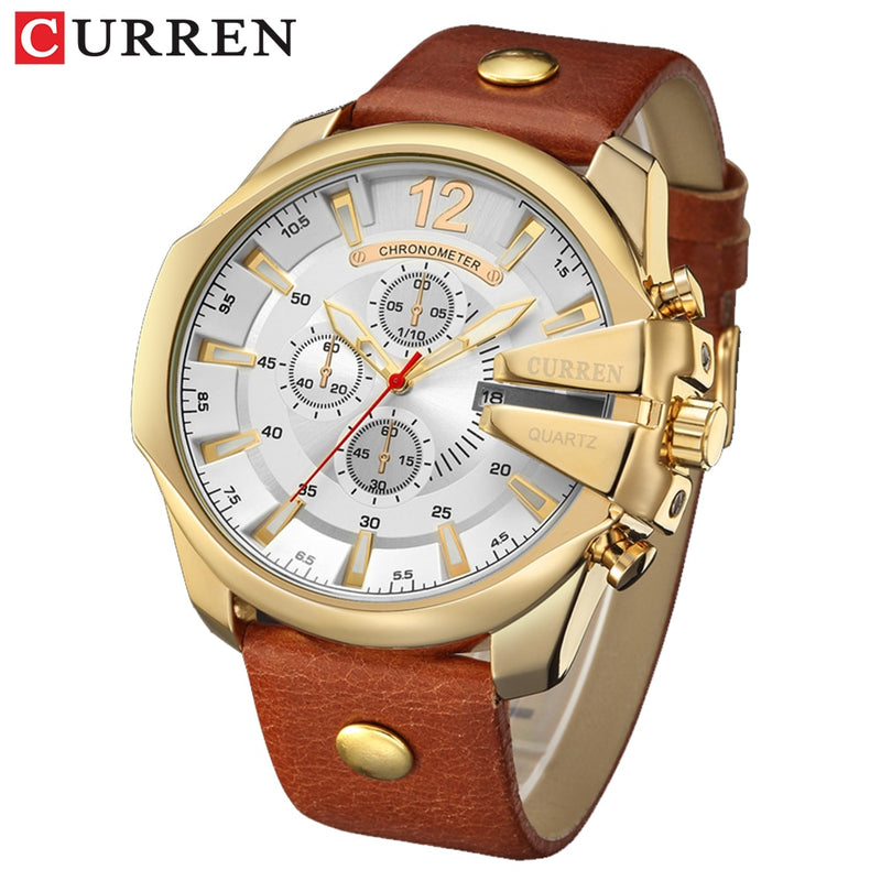 Hombres Marca de lujo CURREN Nueva moda Casual Deportes Relojes Diseño moderno Reloj de pulsera de cuarzo Correa de cuero genuino Reloj masculino