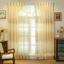 European Luxury Beige Yellow Elegance Embroidery Lace Floral Tulle Curtain For Living Room Kitchen French Window Drapes M086