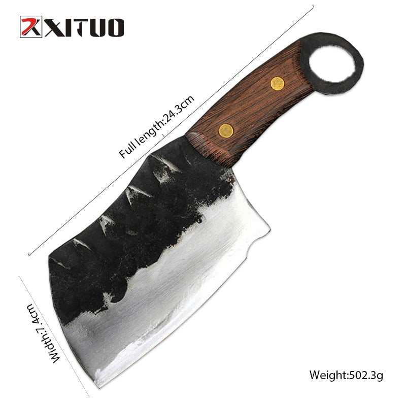 XITUO Superior Professional Handmade Forged Carbon Steel Chef Kitchen Slicing Chopping Kitchen Knife Traditional Cooking Tools