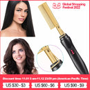 2 in 1 Hot Comb Straightener for Wigs Straightening Brush Electric Flat Iron Hair Straightener Brush Hair Curler Styling Tools