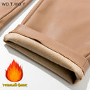 WOTWOY Hohe Taille Gespleißt Lose Lederhose Frauen Herbst Solide Kordelzug PU Lederhose Frauen Gerade Hosen Weiblich 2021