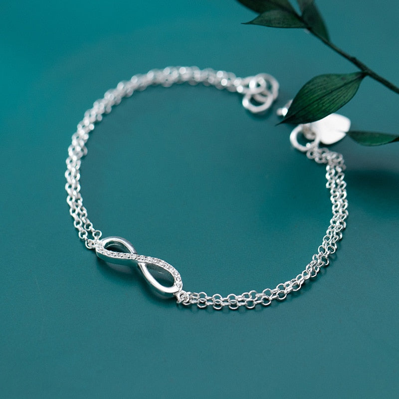 Trustdavis Genuine 925 Sterling Silver Sweet Minimalist Double Layer Infinity CZ Bracelet For Women Wedding Jewelry Gift DS2177