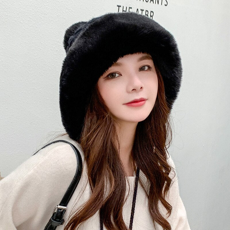 Sparsil Woman Autumn Winter Mink Knit Bomber Hat Thick Female Fluffy Pompom Outdoor Warm Windproof Earflap Trapper Snow Ski Caps