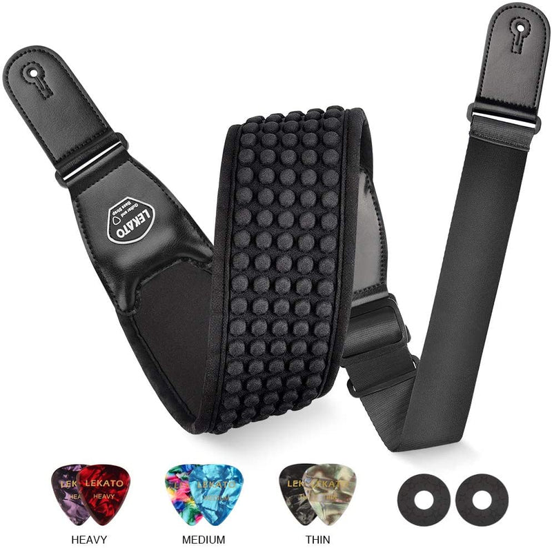 LEKATO LGS-1 Guitar Strap Adjustable 3D Sponge Filling Guitar Belts Acoustic Electric Guitar Strap Bass Belt 3.5&quot; Wide 6 Picks