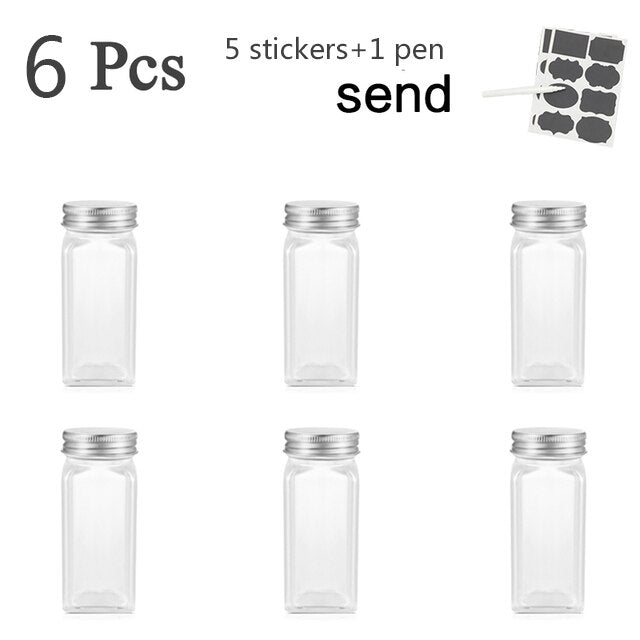 3-12PCS Set Seasoning Jar Square Glass Container Seasoning Bottle Kitchen Outdoor Camping Seasoning Container Glass Sealed Jar