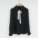 Camisas con lazo para mujer, blusa de gasa con botones de manga larga para mujer, blusas bordadas nuevas 2022, camisa blanca informal con manga de mariposa para mujer