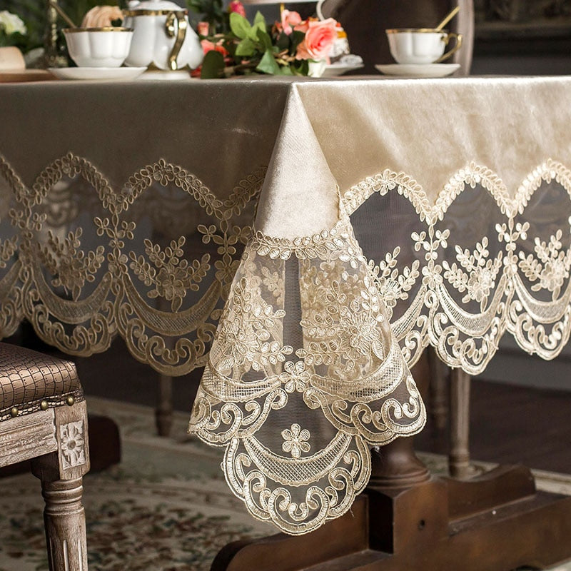 Tablecloth Table Golden Velvet Champagne High Grade Europe Lace Fabric Rectangular Dining Table Cover Coffee Nordic Chair Cover