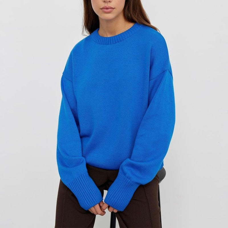 WYWM Cashmere Elegant Women Sweater Oversized Knitted Basic Pullovers O Neck Loose Soft Female Knitwear Jumper