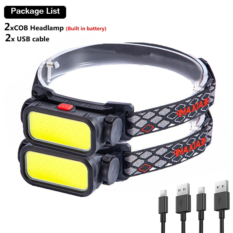 2021 Year New Style Headlamp Portable Mini COB LED Headlight with Built-in Battery Flashlight USB Rechargeable Head Lamp Torch