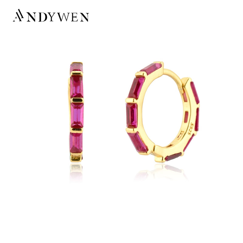 ANDYWEN New 925 Sterling Silver Gold Rose Red Zircon CZ Hoop Circle Ohrringe Huggies Rock Punk Luxury CZ Pave 2020 Fine Jewelry