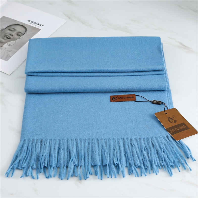 2022 Winter Cashmere Scarf Women Thick Warm Pashmina Shawls Wraps Solid Color Tassel Lady Blanket Echarpe Bufanda Hijab