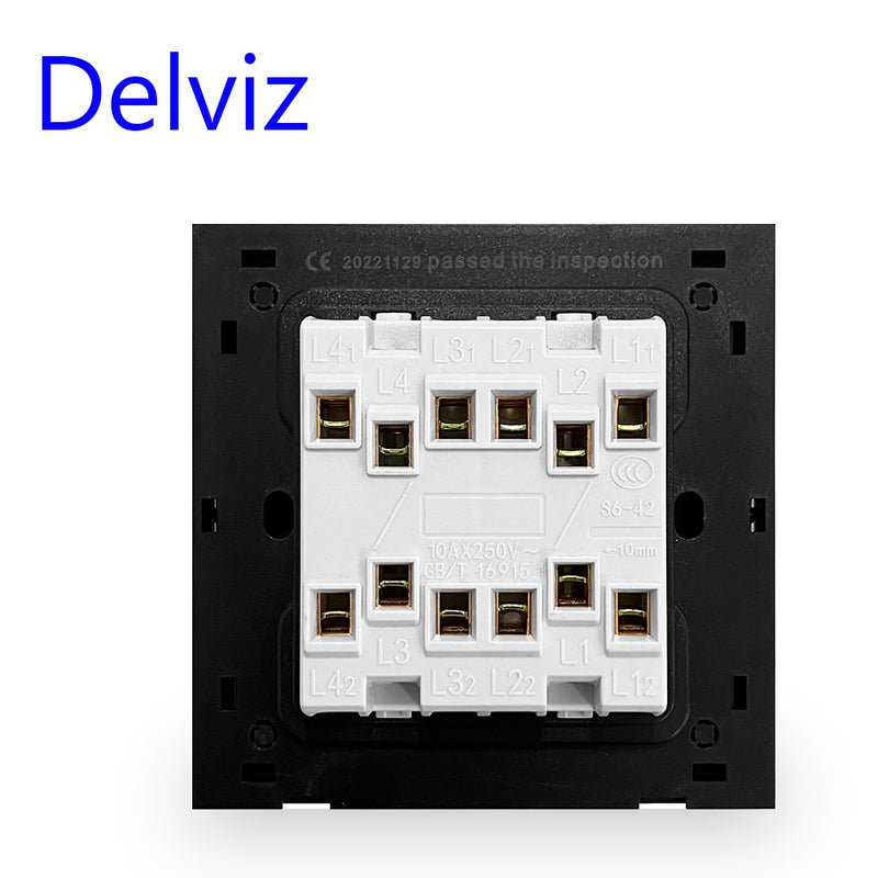 Delviz UK standard Luxury Crystal Glass White Panel, EU power 16A Big key switch,4 Gang 2 Way Push Button Home Wall Light Switch