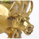 ERMAKOVA Wall Street Golden Fierce Bull OX Figurine Sculpture Charging Stock Market Bull Statue Home Office Decor Gift