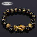 Riqueza y buena suerte chino Fengshui Pixiu pulsera Unisex pulsera hombres mujeres pulseras obsidiana cuentas pulsera joyería regalo