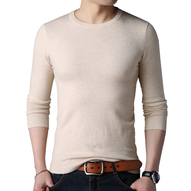 Marca BROWON, suéter de otoño para hombre, suéter ajustado de manga larga con cuello redondo para hombre, suéter blanco de negocios de Color sólido para hombre, M-4XL de gran tamaño