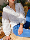 Jastie 2022 Spring Summer Blouse Shirts Women Long Sleeve Boho White Loose Blouses Shirt Women&