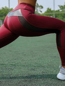 CHRLEISURE, mallas deportivas de cintura alta para mujer, mallas de entrenamiento para mujer, mallas de retales de malla y cuero PU