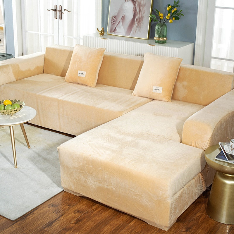 2022 Samt L-förmiger Sofabezug für Wohnzimmer Elastische Möbel Couch Schonbezug Chaiselongue Ecksofabezüge Dehnbar