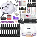 Juego de uñas Juego de manicura con 114W/120W/54W Lámpara de uñas LED 35000RPM Taladro de uñas 20/10 Color Poly Extension Nail Gel Set