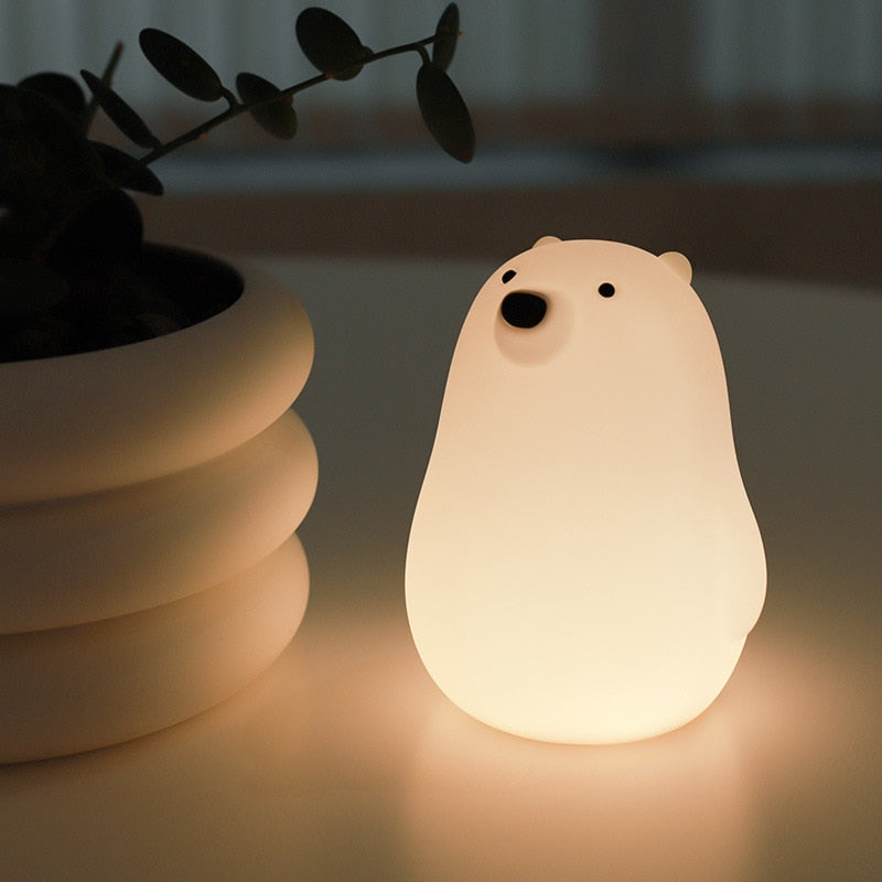 Cute Bear LED Night Light Decoracion Lampara De Noche Ddormitorio Baby Kids Bedside Lamp Silicone Touch Sensor Tap Control