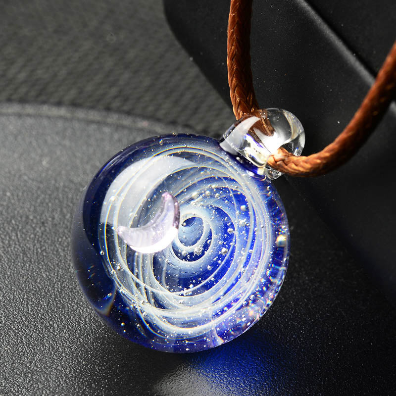 BOEYCJR Universe Glass Bead Planets Pendant Necklace Galaxy Rope Chain Solar System Design Necklace for Women