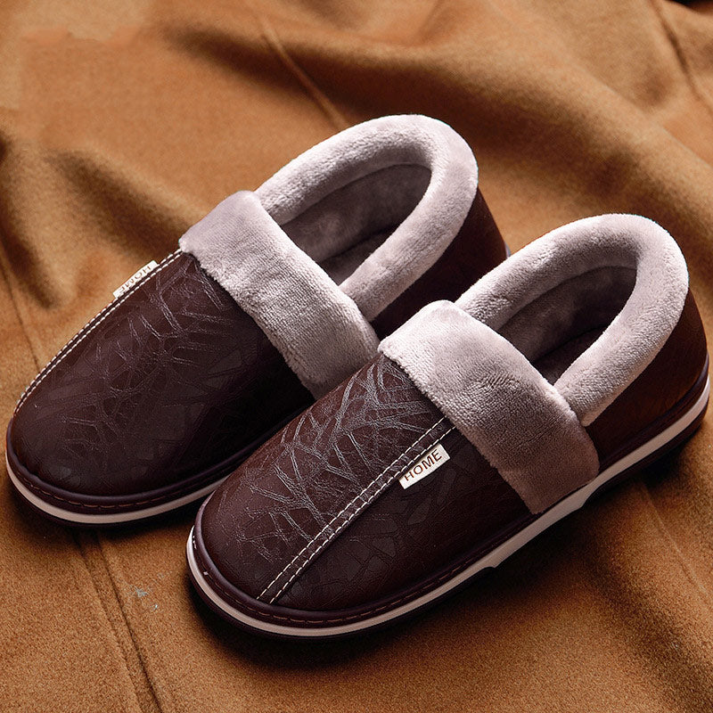 Herrenschuhe 2021 Home Slippers Herren Leder Memory Foam Indoor Hausschuhe für Herren Rutschfeste Warme Winterhaus Erwachsene Pantoffel Plüsch