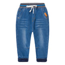 Mudkingdom Kids Jeans Drawstring Pants Autumn Winter Fleece Warm Denim Pants Casual Trousers for Boys Slim Fashion Clothing