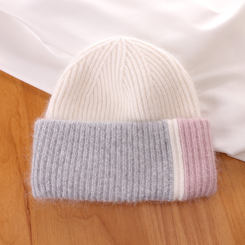 Rabbit Fur Beanies Soft Warm Fluffy  Winter Hat for Women Angora Knitted Hat  Skullies Beanies Female Bonnet Woman Knit Cap