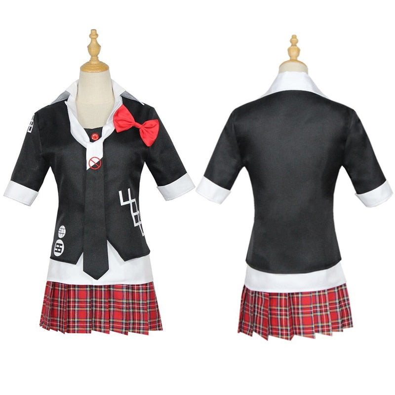 Anime Danganronpa Cosplay Costume Enoshima Junko Uniform Cafe Work Clothes Short Skirt Double Tail Braid Wig