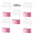 50Pcs Happy Birthday Cake Toppers Glitter Cardstock Baby Shower Kids Party Favors Decorations Cake Decoration Supplies