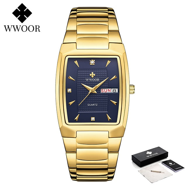 Relogio Masculino WWOOR 2022 New Square Watch Men with Automatic Week Date Man Quartz Wrist Watches Luxury Stainless Steel Gold