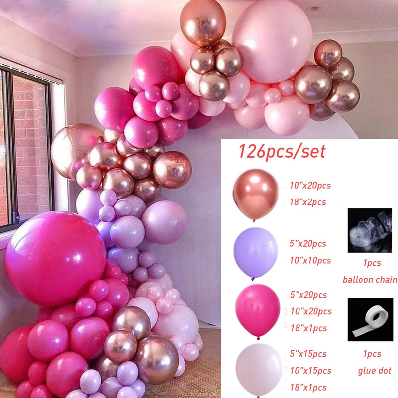 Kit de arco de guirnalda de globos rosa caliente, pegatinas de mariposa, globos de látex de oro rosa cromado para cumpleaños, boda, decoración de fiesta de bienvenida de bebé