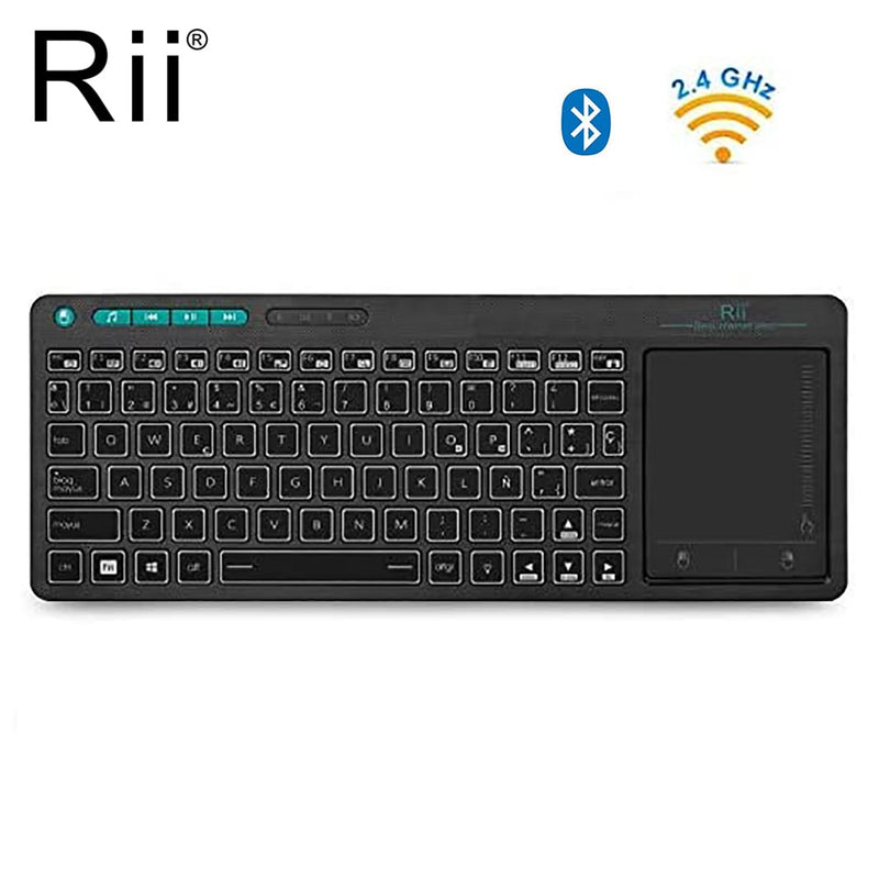 Rii K18 Plus Wireless Multimedia English Russian French Hebrew Keyboard 3-LED Color Backlit with Multi-Touch for TV Box,PC