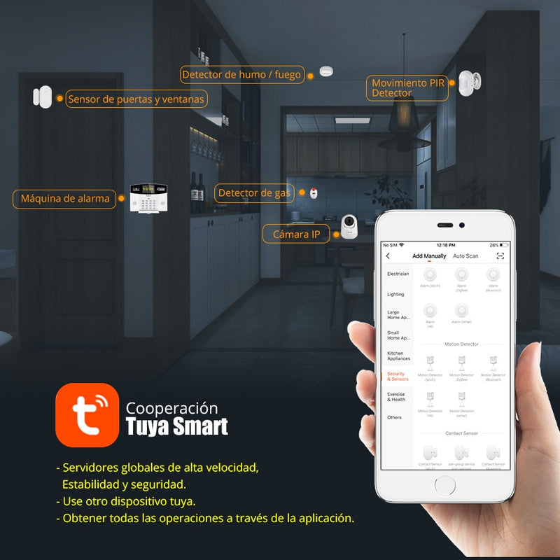 Sistema de alarma FUERS G95 Wifi GSM, alarma de vida inteligente, sistema de alarma de seguridad para el hogar, aplicación Tuya, Alexa, alarma antirrobo para el hogar inteligente de 433MHz