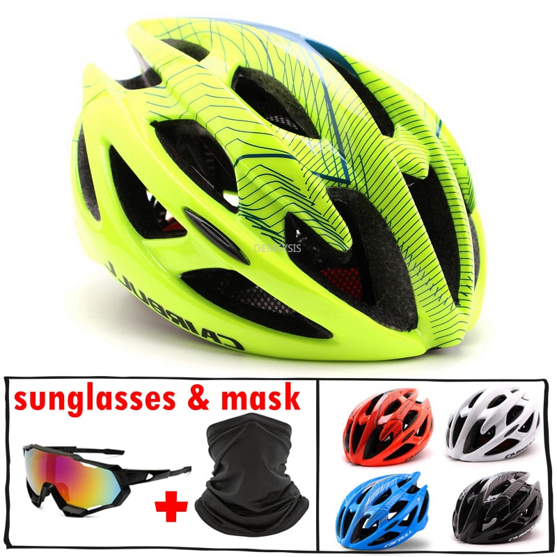 Casco de bicicleta de carretera para hombre y mujer con gafas de sol, cascos deportivos de carreras de bicicleta ultraligeros, casco de ciclismo moldeado integralmente ajustable