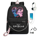 Disney Kawaii Stitch Bag Zipper USB Charging Mochila Capacity Backpack Women Kpop School Bags for Teenage Girls Students