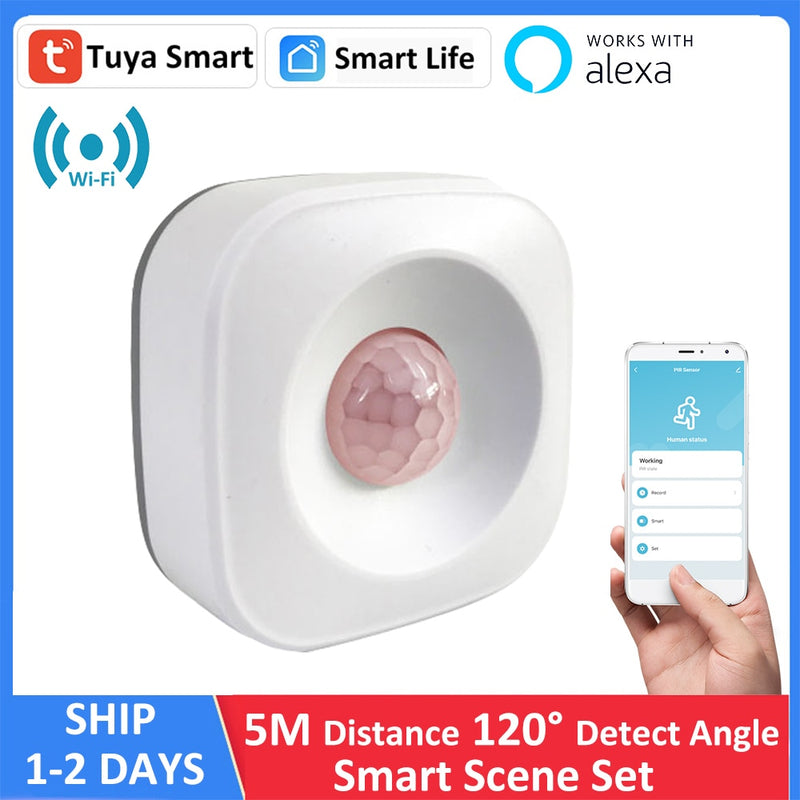 Tuya WIFI PIR Motion Sensor Detector Movement Alarm Smart Life APP Wireless Home Automation System Work with Alexa Routine  Set